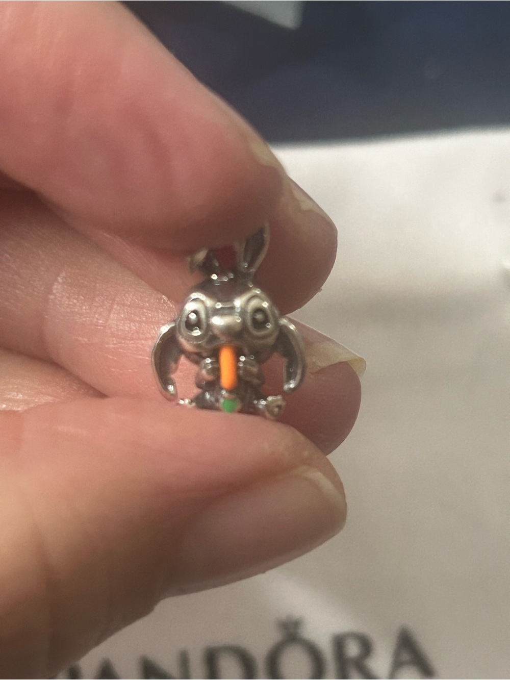 Pandora Silver Bunny Charm with Orange and Green Enamel